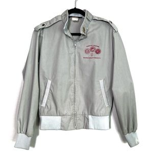 Vintage UAW Sportsmaster gray logo jacket with 2 lapel pins